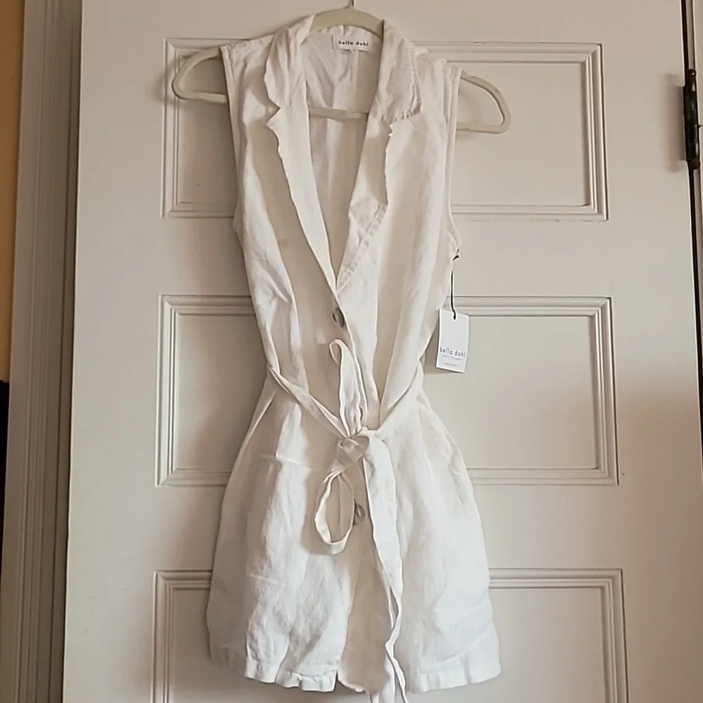 Bella Dahl White Sleeveless Linen Mini Dress / Blazer Dress Sz Medium - Picture 11 of 13
